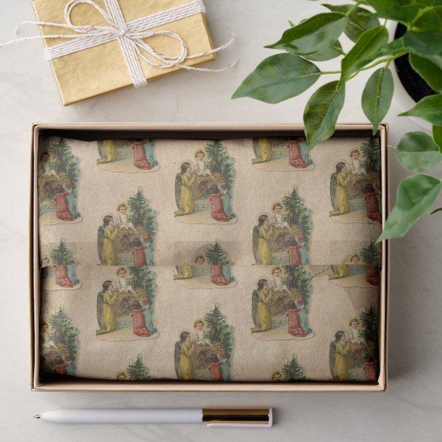 Papel De Seda Anjo & Jesus Menina Cristã Antiga de Natal (Presente)