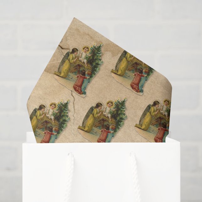 Papel De Seda Anjo & Jesus Menina Cristã Antiga de Natal (Sacola de presentes)