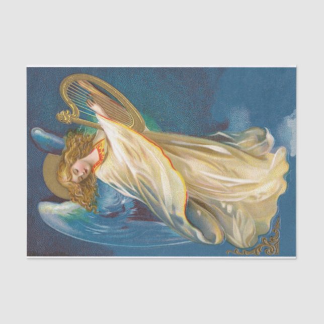 Papel De Seda Anjo que joga a música em uma harpa (Frente )