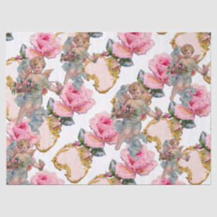 PAPEL DE SEDA ANJO ROMÂNTICO COLHENDO ROSAS ROSADAS
