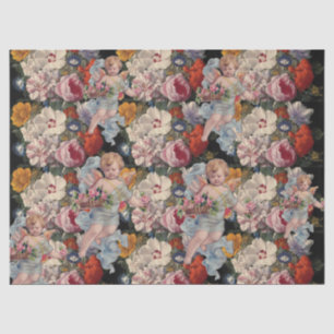 PAPEL DE SEDA ANJO ROMÂNTICO COLHENDO ROSAS ROSAS E FLORES