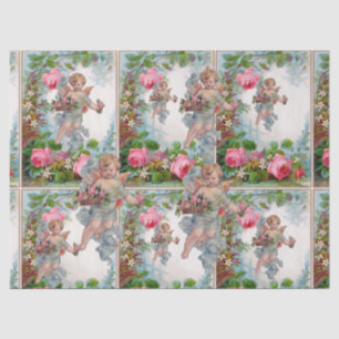 PAPEL DE SEDA ANJO ROMÂNTICO COLHENDO ROSAS ROSAS E FLORES
