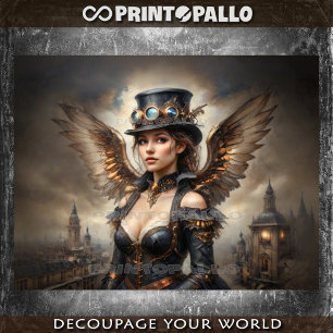 Papel De Seda Anjo Steampunk com cartola sobre Londres Vitoriana