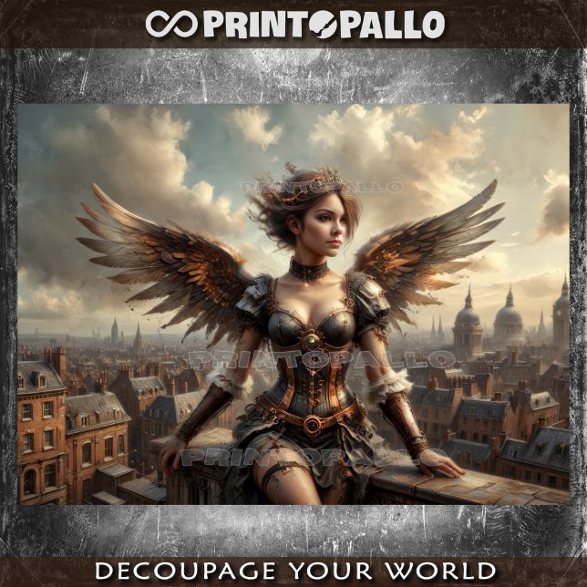 Papel De Seda Anjo Steampunk em paisagem vitoriana (Criador carregado)