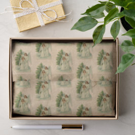 Papel De Seda Anjos da Árvore de Natal Antiquados Parchment Vict