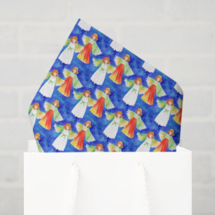 Papel De Seda Anjos da Bênção Coloridos Fofo Céu Azul Aquarela