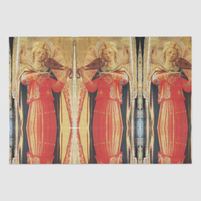 Papel De Seda ANJOS DE FAZER MÚSICO NO Natal VERMELHO E DOURADO (Frente )