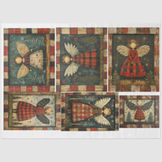 Papel De Seda Anjos de Natal Folkart primitivos