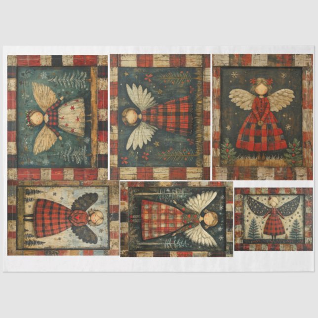 Papel De Seda Anjos de Natal Folkart primitivos (Frente )