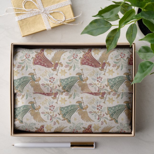 Papel De Seda Anjos de Natal Vintage (Presente)