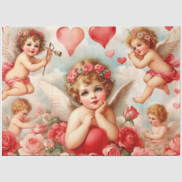 Papel De Seda Anjos e Corações Cherub Vintage