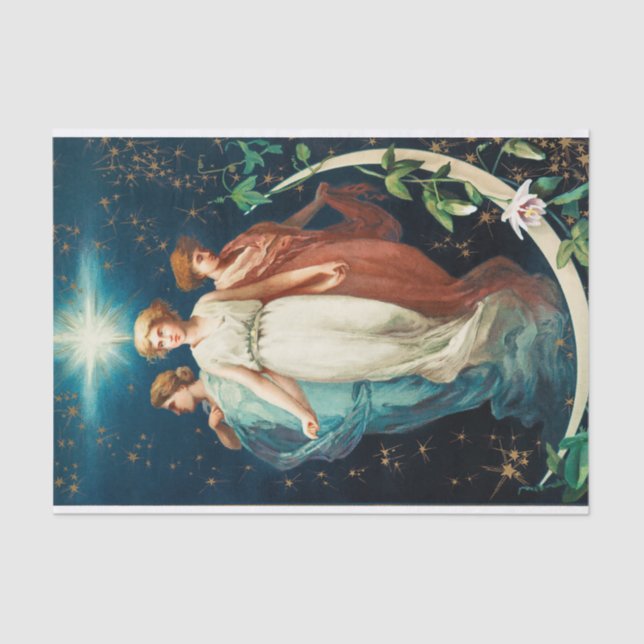 Papel De Seda Anjos, Estrelas, Mulheres, A Lua Natal Religiosa (Frente )