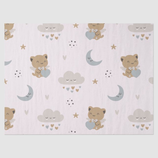 Papel De Seda Anjos Gatinhos Kawaii & Nuvens (2) (Frente )