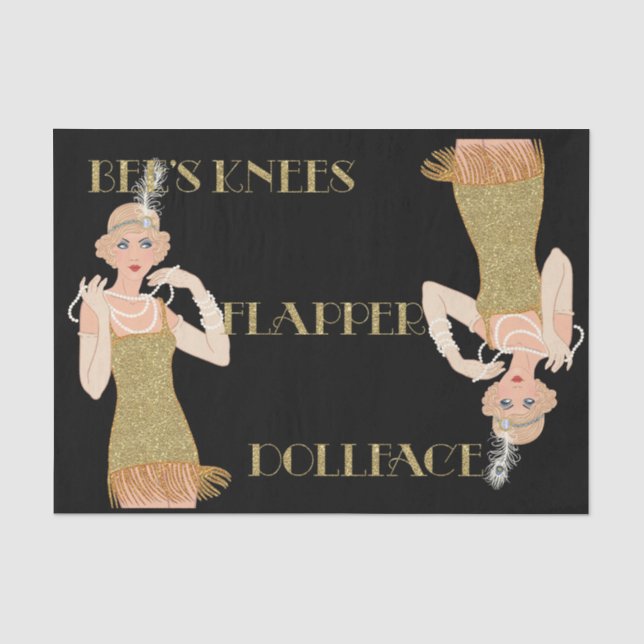 Papel De Seda Anos 20 Estonteantes Flapper Dourado Brilho Preto  (Frente )
