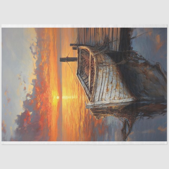 Papel De Seda Antecipação das redes de pesca de barcos por desem (Frente )