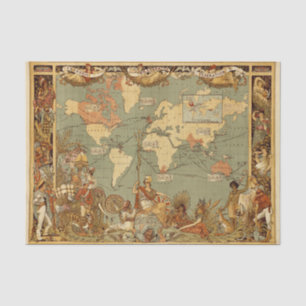 Papel De Seda Antecipação do Mapa Mundial 1886 Ilustrada