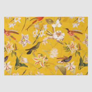 Papel De Seda Anticorpo da selva de aves tropicais amarelo