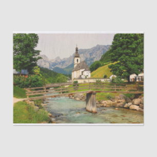 Papel De Seda Antiga Igreja e Ponte na Baviera, Alemanha