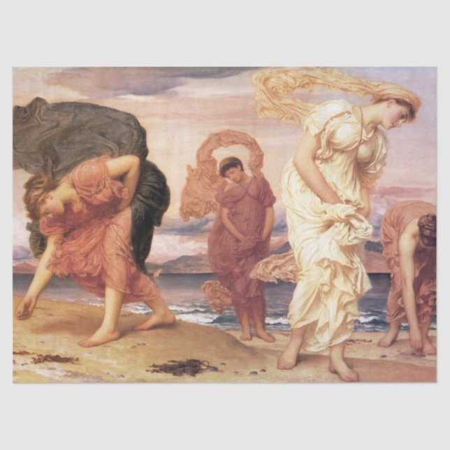 Papel De Seda Antigas mulheres gregas pegando pedras em uma prai (Frente )