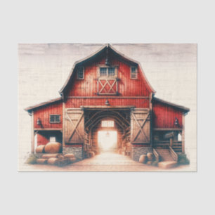 Papel De Seda Antigo Celeiro Vermelho Casamento Rústico no Campo