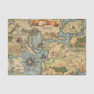Papel De Seda Antigo Mapa Antiquado da Vintage - Documento de De