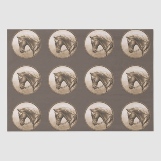 Papel De Seda Antigo Quarto Oeste Horse Sepia Brown (Frente )