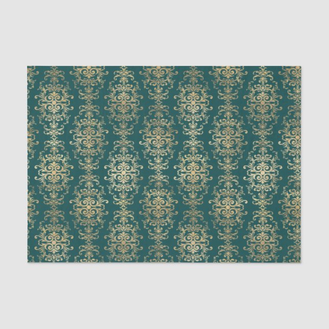 Papel de Seda Antigo Verde Azul e Dourado (Frente )