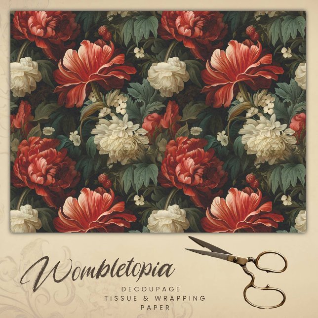 Papel De Seda Antiguamente Vermelho & Creme - Desacoplamento Flo (Criador carregado)