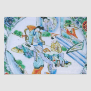 Papel De Seda Antiguidade Chinesa Azul Chinoiserie Floral Decoup