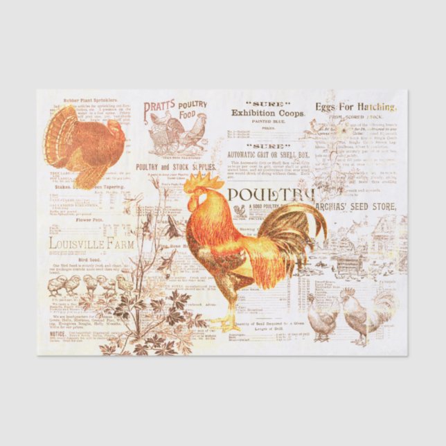 Papel De Seda Antiguidade para Horticultura Rooster Ads Ephemera (Frente )