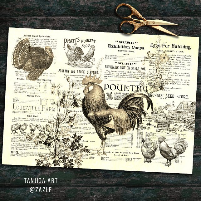 Papel De Seda Antiguidade para Horticultura Rooster Ads Ephemera (Criador carregado)