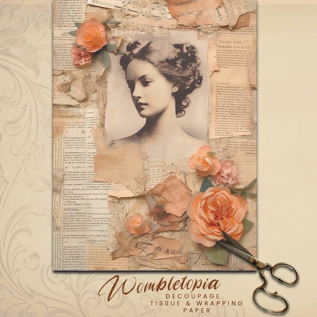 Papel De Seda Antiguidade Pêssego Ephemera - Dissociação do Flor (Criador carregado)