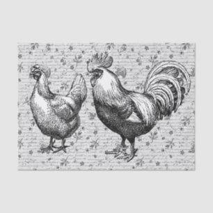 Papel De Seda Antiguidade Vintage Rooster Hen Script Francês