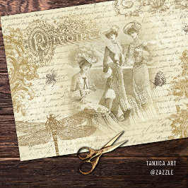 Papel De Seda Antique Vintage - Fashion francês Ephemera Beige