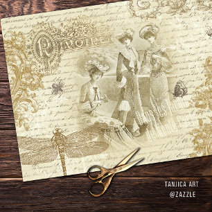 Papel De Seda Antique Vintage - Fashion francês Ephemera Beige