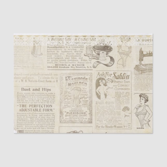 Papel De Seda Anúncios de moda Vintage Newsprint (Frente )