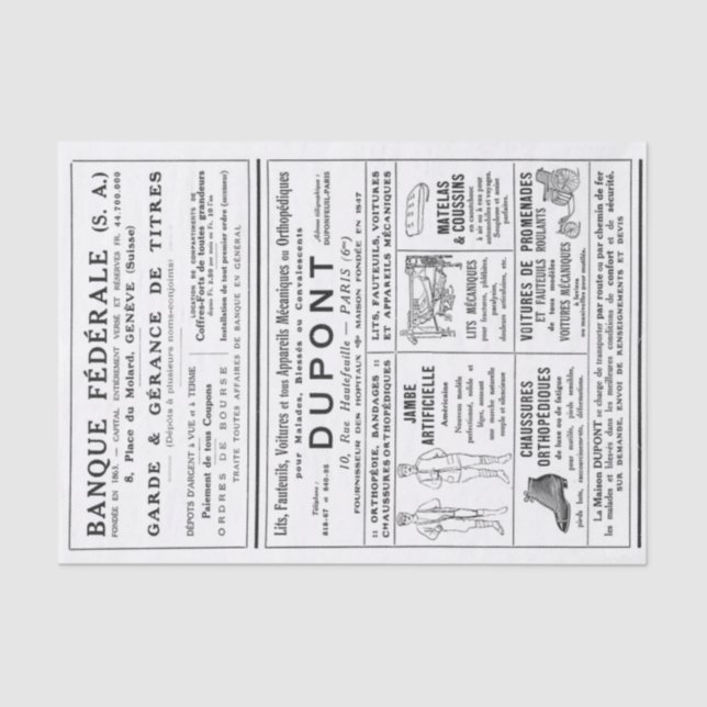 Papel De Seda Anúncios franceses Página de jornais Homens de des (Frente )