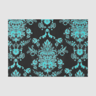 Papel De Seda Aqua Damask on Black Chic Design