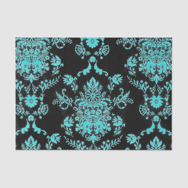 Papel De Seda Aqua Damask on Black Chic Design (Frente )