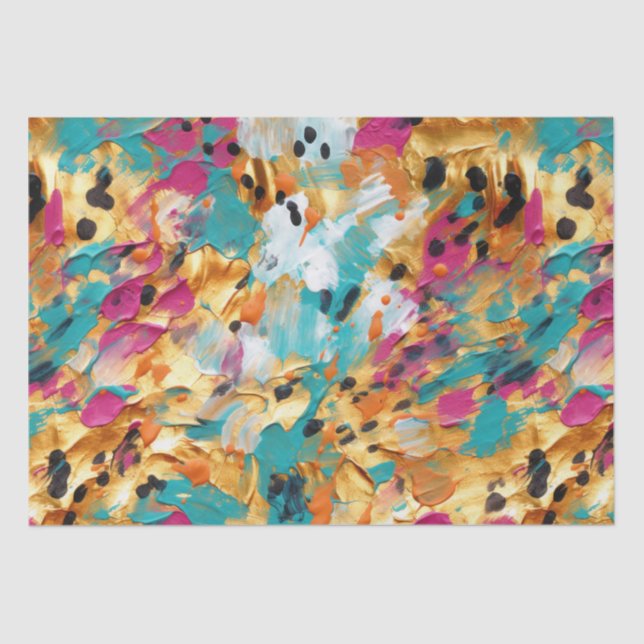 Papel De Seda Aqua Dourada Tinta-Leopardo Rosa (Frente )