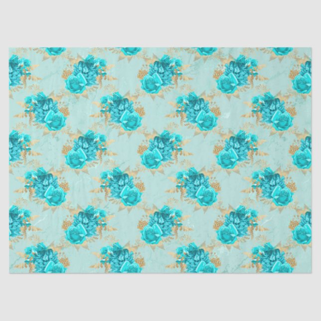 Papel De Seda Aqua e Dourada Série Design 7 (Frente )