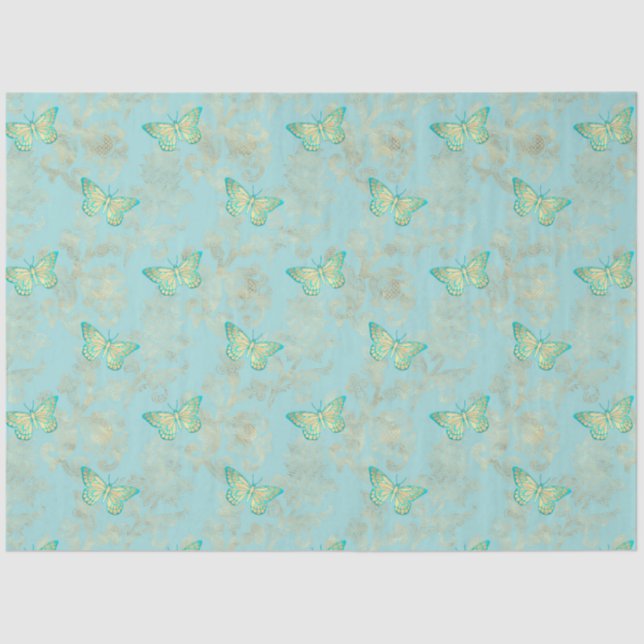 Papel De Seda Aqua e Dourado Series Design 14 (Frente )