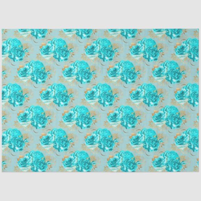 Papel De Seda Aqua e Dourado Series Design 16 (Frente )