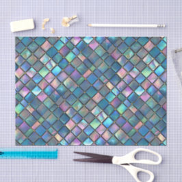 Papel De Seda Aqua Pink Teal Watercolor Mosaic Sea Glass 