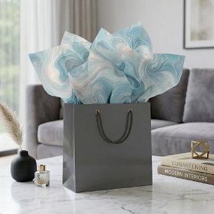 Papel De Seda Aqua Teal Turquoise Blue Silver Marble