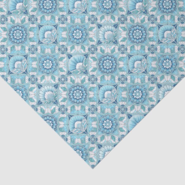 Papel De Seda Aqua, Teals, Blues & White Art Deco Coastal (Detalhes)
