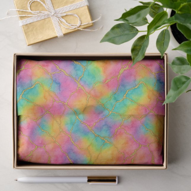 Papel De Seda Aqua Turquoise Blue Pink Yellow Purple Gold Marble (Presente)