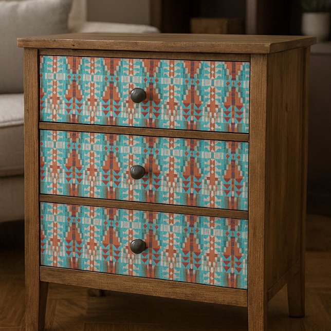 Papel De Seda Aqua Turquoise Burnt Orange Taupe Brown Mosaico Ar (Criador carregado)