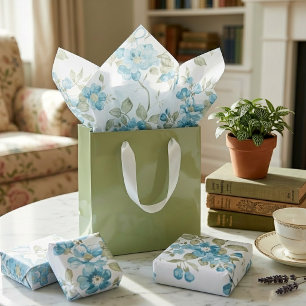 Papel De Seda Aqua Turquoise Floral Verde-Azeitona Cura