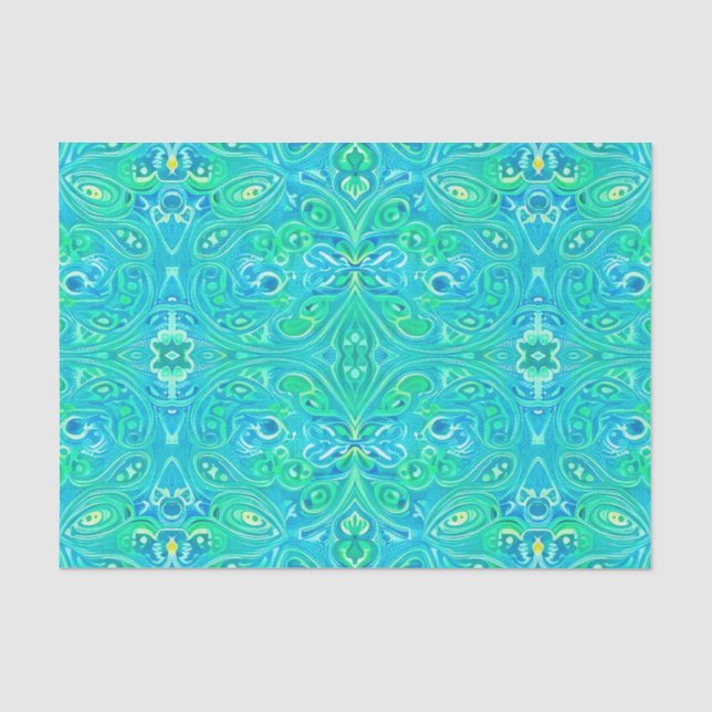 Papel De Seda Aquamarine Arabesque Bohemian Pattern (Frente )